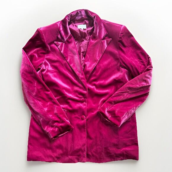 Entro Womens Velvet Blazer Jacket Fuschia Pink Two Button Size M Holiday Party - Picture 1 of 12